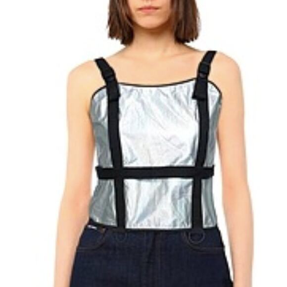 McQ Alexander McQueen Metallic harness top silver L - Picture 1 of 8